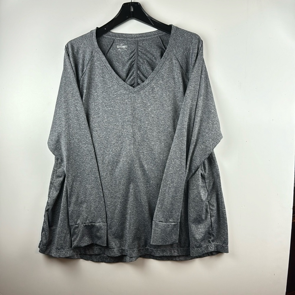 SPAULDING ATHLETIC TOP SZ 3X EUC grey color gathered accent on back of shirt